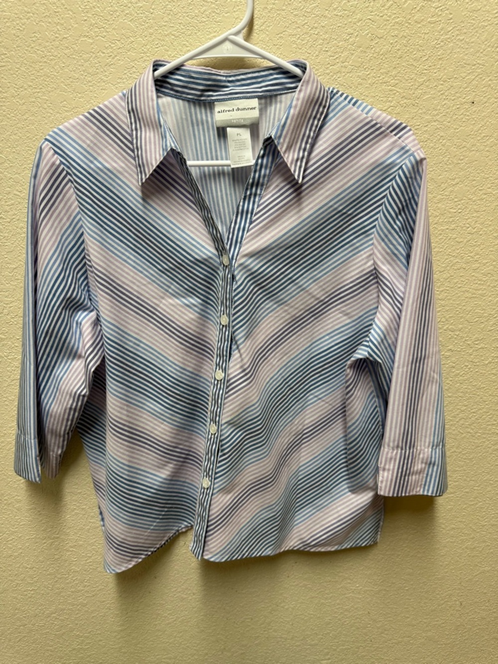Alfred Dunner top petite small blue striped button up womens polyester classic